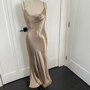Champagne Gold Satin Spaghetti Strap Gown